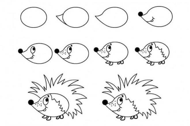 Как нарисовать ежика по шагам 2