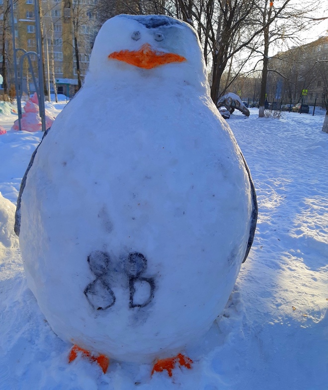 Пингвин из снега