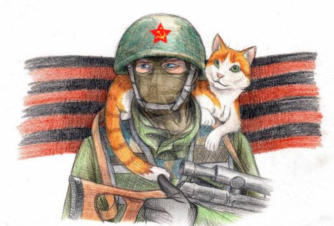 Рисунок солдата с котом